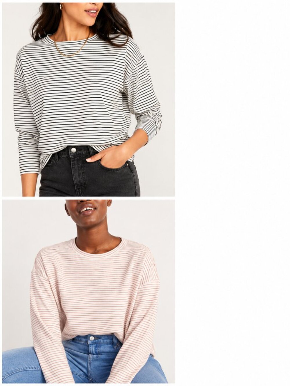 2 OLD NAVY Long-Sleeve Vintage Striped Easy Tees XXL